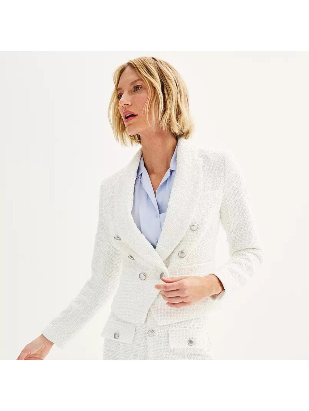 NWT Nine West tweed White double breasted blazer jacket L